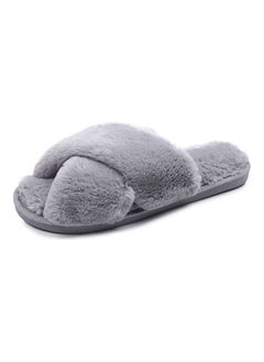 Buy Cross Designed Bedroom Slippers Grey in Saudi Arabia