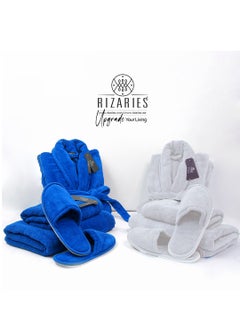 Buy Luxury Couple Bathroom Set - 2 Bathrobes with Slippers and 2 Towel Sets - Unisex in UAE