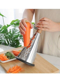 Buy Stainless Steel Triple Grater for Vegetables and Cheese, Conical Grater with 3 Grating Wooden Handle and Non-Slip Rubber Base Multifunctional Grater in Egypt