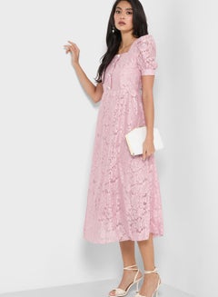 Buy Puff Sleeve Lace Dress in UAE