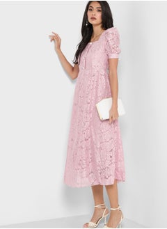 Buy Puff Sleeve Lace Dress in UAE