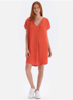 Buy V-Neck Pleated Dress in UAE