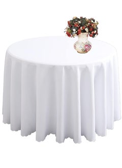 Buy Premium Round Tablecloth Polyester Table Cloth Bulk Washable Polyester Fabric Tablecloths Table Cover for Wedding Party Banquet Buffet Table Holiday Dinner (White, 1.6m) in UAE