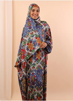 اشتري Printed Satin Isdal Orange - Blue For Women في مصر