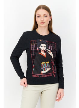 اشتري Women Crew Neck Graphic Print Long Sleeves Sweatshirt, Black Combo في السعودية