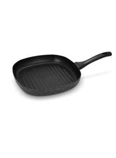 Buy Auroware Long lasting Non Stick 28 Cm Square Grill Pan Black Aluminum Durable Marble Coating Strong Handle in UAE
