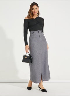 Buy Solid Maxi Skirt with Front Slit & Pockets in Saudi Arabia