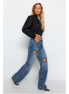 Buy Blue Ripped High Waist Wide Leg Jeans TWOAW24JE00162 in Egypt