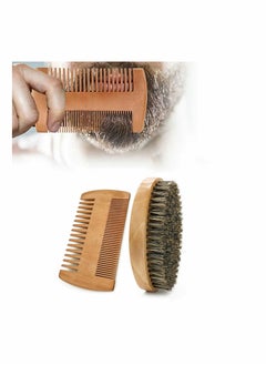 Buy Beard Brush Comb Set for Men Wooden Hair Moustache Combing Removing Debris Massages Face in UAE