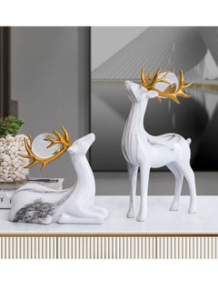 اشتري Set of 2 White Marble Pattern Elks with Golden Antlers & Crystal Finish Ball | Elegant Christmas Decor, Reindeer Figurine, Home Decor, table scape | Gifting في الامارات