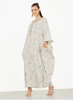 Buy All Over Print Kaftan with Lace Detail in Saudi Arabia