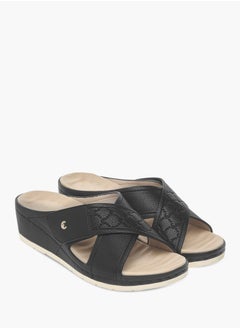 Buy Women Textured Slip-On Cross Strap Sandals in Saudi Arabia