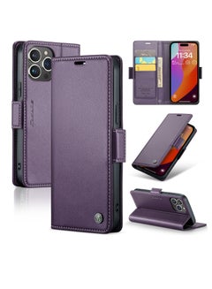 Buy Flip Wallet Case For Apple iPhone 15 Pro Max, [RFID Blocking] PU Leather Wallet Flip Folio Case with Card Holder Kickstand Shockproof Phone Cover (Purple) in UAE