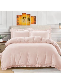 Buy BedDecor Ruffled Trim Duvet Set Super-Soft Breathable Zipper and Corner Ties with 2 Matching Pillow Sham 600TC Peach in Saudi Arabia