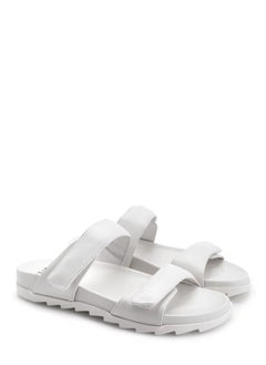 Buy Women's Leather Flat Slide Sandal Hook & Loop Closure White in UAE