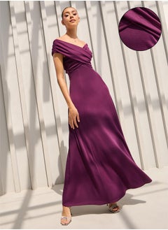 Buy Off Shoulder Neck Pleated Detail A-Line Maxi Dress in Saudi Arabia