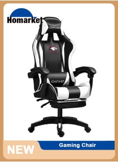 Buy Gaming Chair with Footrest Office Lumbar Support PC Chairs for Adults Wheels Bedroom Video Game Swivel ergonomics Back pu Leather Task Computer high Chair Reclining Teens Massage Dorm (White/Black) in UAE