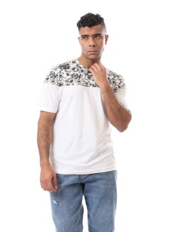 Buy Floral Shoulders Round Neck White Tee in Egypt