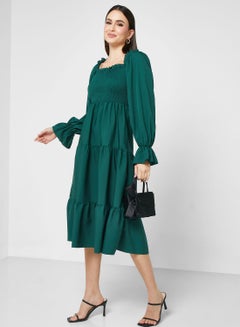 Buy Shirred Detail Tiered Dress in UAE