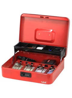 Buy X-Large Cash Box with Combination Lock Money Tray Coin Slot Tray Steel Register For Business, Durable Portable Security Lockable Money Box Safe for Cash Storage (Red) in UAE
