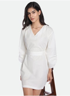 اشتري V-neck Cuffed Sleeves A-Line Dress في الامارات