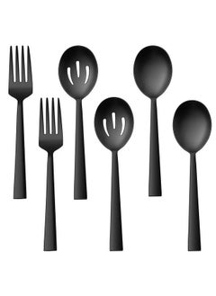 Buy Matte Black Serving Utensils Set Of 6 Efar Stainless Steel 8.7 Inch Hostess Serving Set With Square Edge Metal Serving Slotted Spoons Forks For Party Buffet Catering Dishwasher Safe in UAE