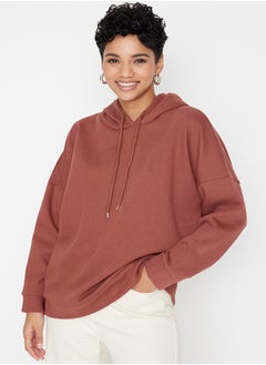 اشتري Brown Thick Fleece Interior Printed Back Oversized/Wide Knitted Sweatshirt TWOAW23SW00904 في مصر