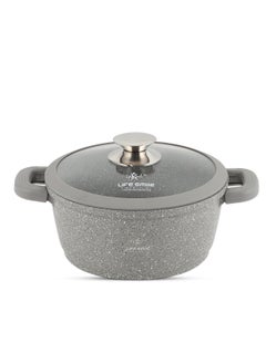 اشتري 20cm (2.3 Liter) Cooking Pot - Multi Layer Non Stick Granite Stock Pot 100% PFOA Free - Soup Pot with Glass Lid With Silicone Rim - Detachable Silicone Handles - oven safe (Grey) في الامارات