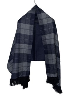 Buy Double Face Solid & Plaid Check/Carreau/Stripe Pattern Wool Winter Scarf/Shawl/Wrap/Keffiyeh/Headscarf/Blanket For Men & Women - XLarge Size 75x200cm - P05 Navy Blue / Grey in Egypt