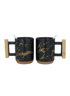 Buy Gilded Black Mug Set With Wooden Handle 300 ML in Saudi Arabia