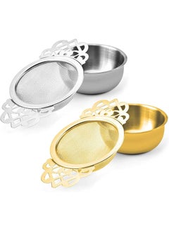 Buy Tea Bowls, 2 Pack Stainless Steel Tea Strainers for Loose Tea Fine Mesh, Fits 2.5-4"" Spouts, Silver + Gold in UAE