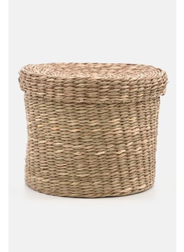 Buy Round Storage Basket With Lid 14 H x 18 Dia cm, Natural in UAE