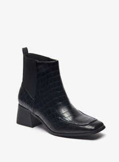 Buy Textured Ankle Boots with Block Heels and Elastic Detail in UAE