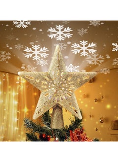 Buy Christmas Star Tree Topper with Built-in Led Snowflake Projector Lights Hollowed Pentagram Tree Topper Plug in Christmas Tree Ornament for Indoor Xmas New Year Holiday Tree Decoration Gold in UAE