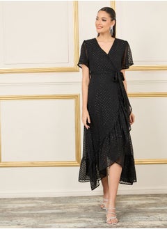 اشتري Dobby Asymmetric Hem Wrap Midi Dress في السعودية