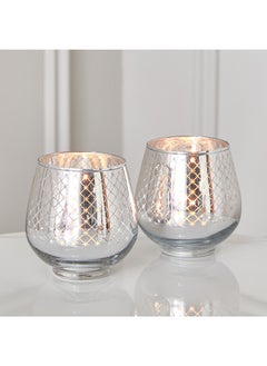 Buy Mreya 2-Piece Glass Candleholder 9 x 9.5 x 9 cm in Saudi Arabia