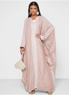 اشتري Embroidered V- Neck Open Abaya with Sheila في الامارات