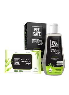 Buy Pee Safe Intimate Wash For Women Natural Ayurvedic with Lemongrass Fragnance and 100% Alcohol-Free - 105ml and Natural Intimate Wipes (Pack of 10 Wipes) in UAE