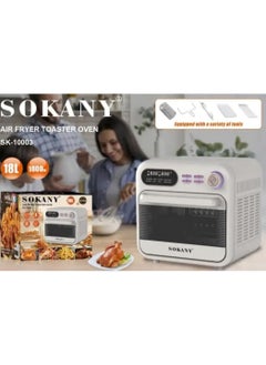 اشتري Sokany Digital Fryer + 18L Oven 1800W, Sokany Air Fryer technology enables you to fry with hot air to prepare food that is crispy on the outside and tender on the inside. It requires little or no oil to ensure the perfect texture and delicious results and get great-tasting fries with up to 80% less fat. Thanks to Sokany Air Fryer technology, you will get perfect results and healthy frying. Sokany's unique air fryer technology allows you to fry, bake, grill and taste delicious snacks and meals that contain less fat than a traditional fryer, with little or no oil. The Sokany air fryer also emits a lighter smell than a traditional fryer, it is economical, easy to clean and safe for daily use. Thanks to the innovative air fryer, you will be able to fry, grill, roast and even bake. It is great for frying and features Sokany's hot air technology to grill, bake and even roast your favorite dishes and get a comprehensive solution for all your meals, model SK-10003 في مصر