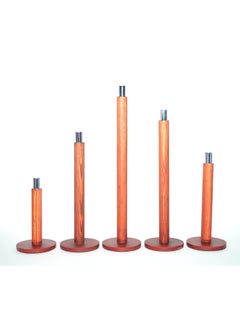 Buy Candle holder set of 5 pieces of different lengths, wood with an aluminum base, decorative candle holder - for room decoration, dining table decor (mahogany red) in Egypt