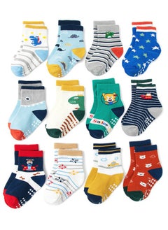 Buy 12 Pairs Baby Socks Cotton Non-Slip Striped Kids Socks Boys' Socks Girls' Socks Multicolor in Saudi Arabia