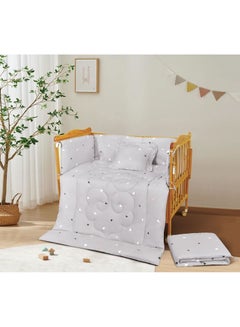 Buy Baby crib mattress, 5 pieces, summer, consisting of  Quilt size 132 * 104 cm  Fitted sheet 70 * 130 cm  Pillow size 38 * 28 cm  Barriers 33 * 300 cm  Barriers 33 * 130 cm in Saudi Arabia