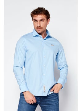 اشتري Men Slim Fit Embroidered Logo Long Sleeves Casual Shirt, Sky Blue في السعودية