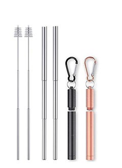 Buy 2 Pack Reusable Telescopic Straw, Stainless Steel Collapsible Drinking Straw, Portable Metal Straw Kit with Cleaning Brush & Carabiner in Saudi Arabia