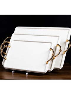 Buy A set of serving trays 3 pieces luxurious white golden stainless steel in Saudi Arabia