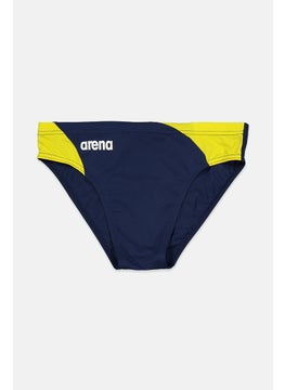 Buy Men Brand Logo Swim Brief, Navy Blue and Yellow in Saudi Arabia