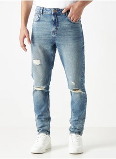 Buy Lee Cooper Ripped Detail Carrot Fit Jeans with Pockets in Saudi Arabia