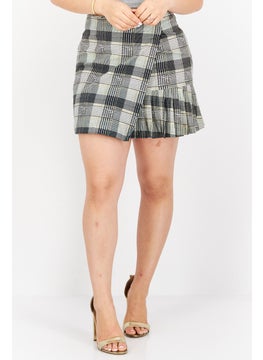 Buy Women Houdstooth Print Mini Skirt, Grey/Black Combo in UAE