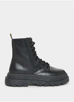 Buy Solid High Top Lace Up Combat Boots in Saudi Arabia