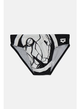 اشتري Men Brand Logo Swimwear Brief, Black and White في السعودية